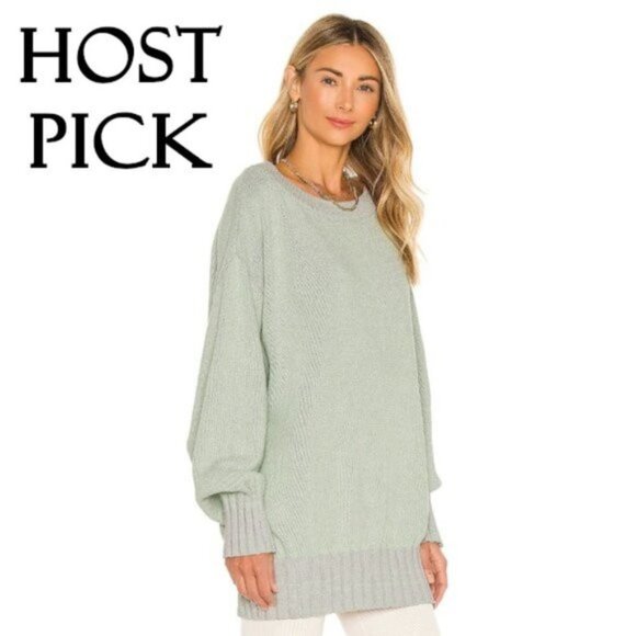 NWT Free People lime grey cotton blend oversize relaxed fit sweater, S - Picture 1 of 15